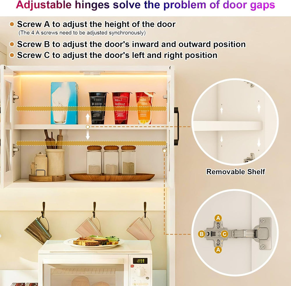 Vipbear 71" Tall Pantry Cabinet, Kitchen Hutch with Power Outlet, Farmho...