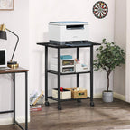 Lerliuo 3-Tier Printer Stand, Industrial Mobile Printer Table with Storage Shelf and Steel Frame, Rolling Printer Cart Holder with Lockable Wheels for Home, Office (Black)