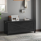 47.2" Toy Chest, Sturdy Entryway Storage Chest with Safety Hinge, Retro Toy Box, Wooden Look Accent Furniture for Living Room, Bedroom, Black SCBK48801