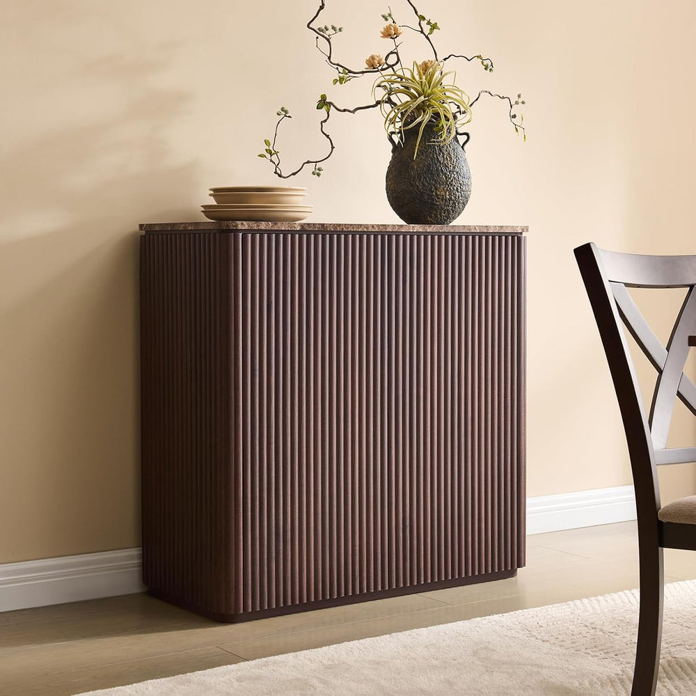 Fluted 2 Doors Sideboard Cabinet with Storage, 34" Wooden Credenza with ...