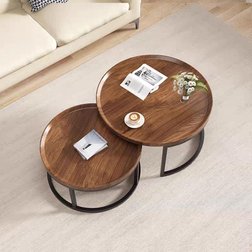 Round Nesting Coffee Table Modern Nesting Side Set of 2 End Table, for Living...