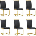 AZmac Modern Leather Dining Chairs Set of 6,Armless Kitchen Chairs,Dining Room Chairs with Upholstered Padded Seat and Sturdy Gold Legs for Dining Room,Kitchen (Set of 6, Black-Gold Leg)