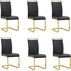 AZmac Modern Leather Dining Chairs Set of 6,Armless Kitchen Chairs,Dining Room Chairs with Upholstered Padded Seat and Sturdy Gold Legs for Dining Room,Kitchen (Set of 6, Black-Gold Leg)