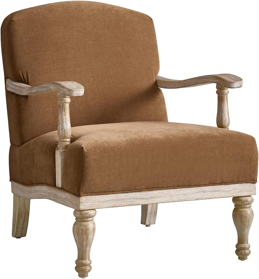HULALA HOME Farmhouse Accent Chair with Solid Wood Frame, Caramel