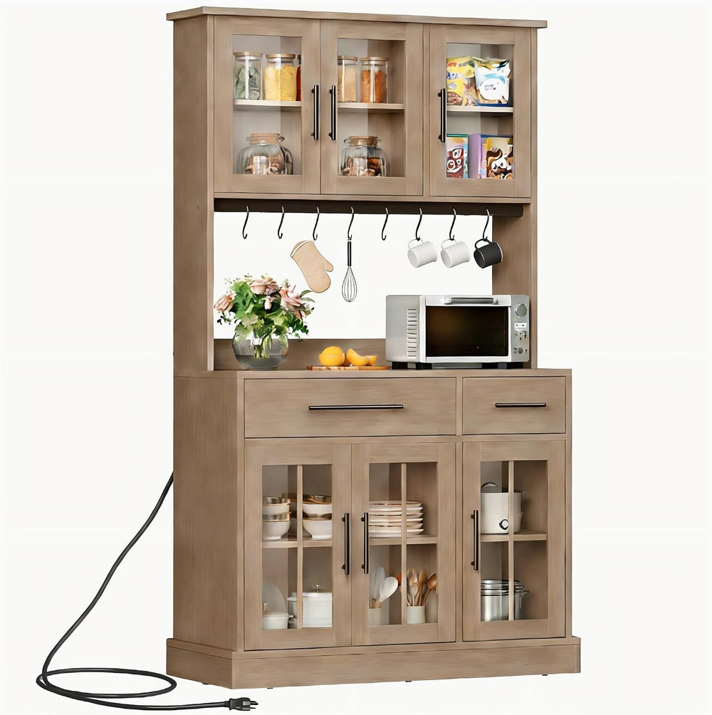 DWVO 71'' Tall Kitchen Pantry Storage Cabinet, Ivory Grey | Charge St...