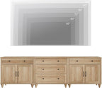WAMPAT Farmhouse TV Stand for 100 Inch TV, 3-in-1 TV Console Table with 5 Drawers and 4 Doors, Entertainment Center for 75/80/85/90 Inch TV, Kitchen Sideboard Buffet Cabinet for Dining Room, Oak