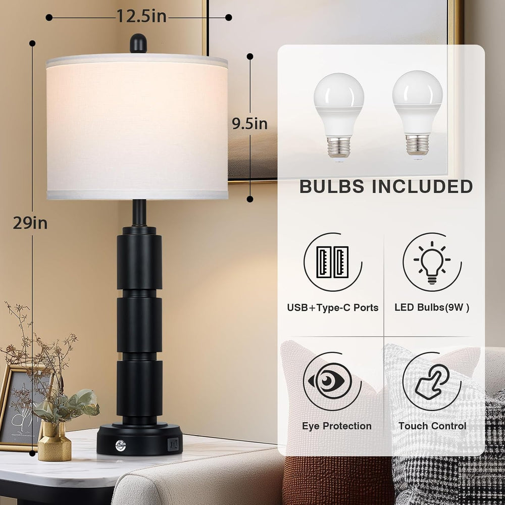 Set of 2 Modern Table Lamps for Living Room Bedroom,29" Tall Bedside Lam...