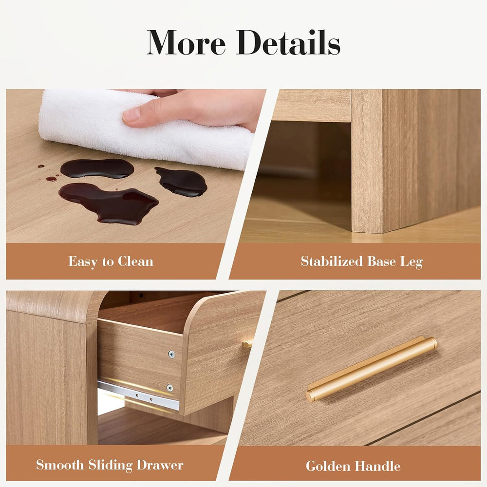 Night Stand Set of 2 [Unique Curved Profile] [FSC-Certified Wooden Board] 2-D...