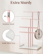 pickpiff Jewelry Stand Holder Organizer: 14.5" Sturdy Hanger for 80 Pcs Jewelry, Pink Jewlery Tower for Display Necklace, Earring, Bracelet, Watch