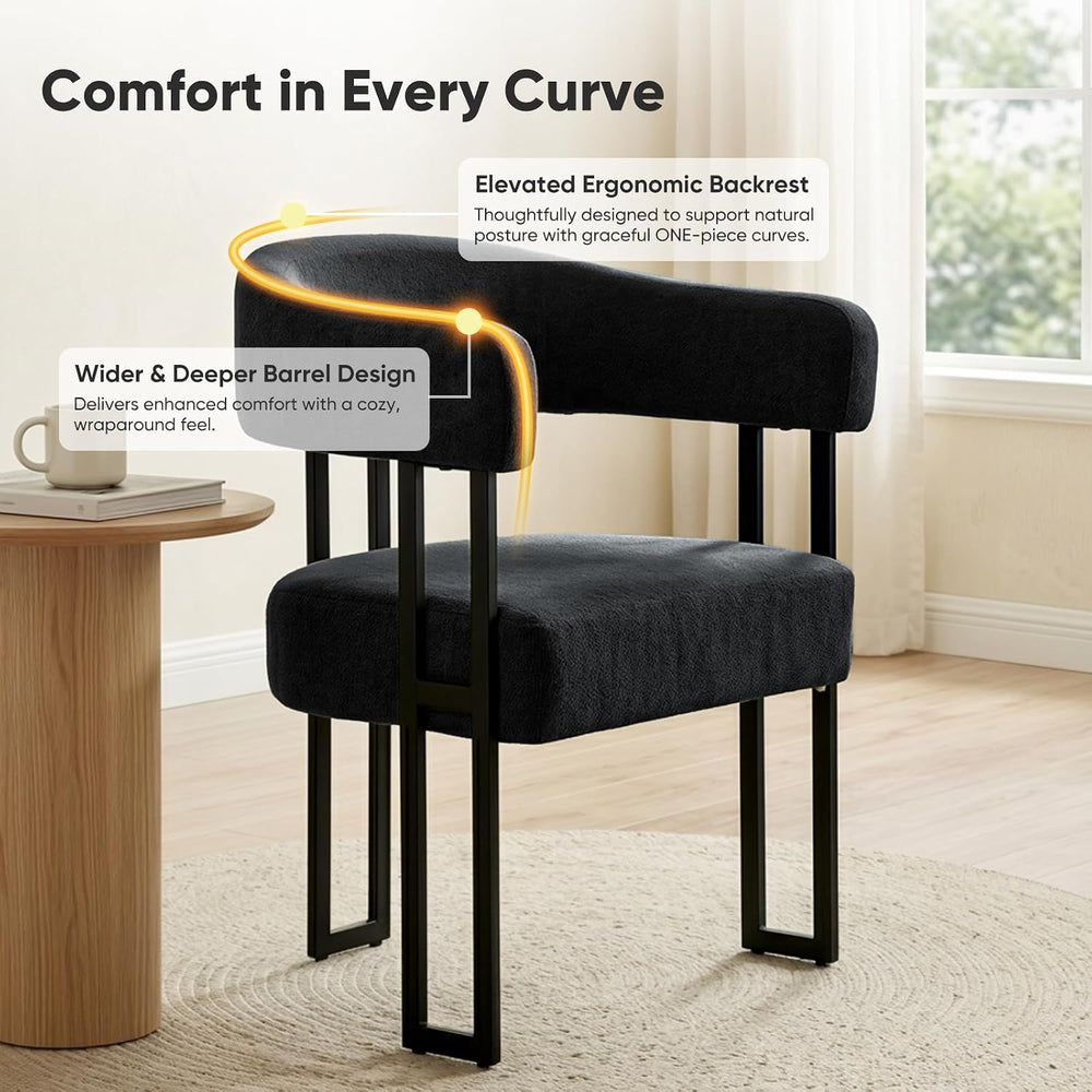 Dining Chairs Set of 2, Boucle Upholstered Kitchen Chairs with Metal Leg | El...