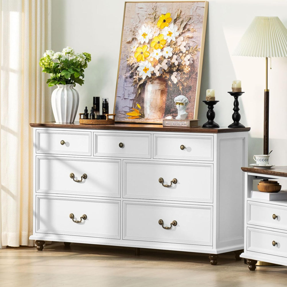 Joaxswe Farmhouse Dresser and Nightstand Sets 3 Piece, Nightstands Set of 2 a...