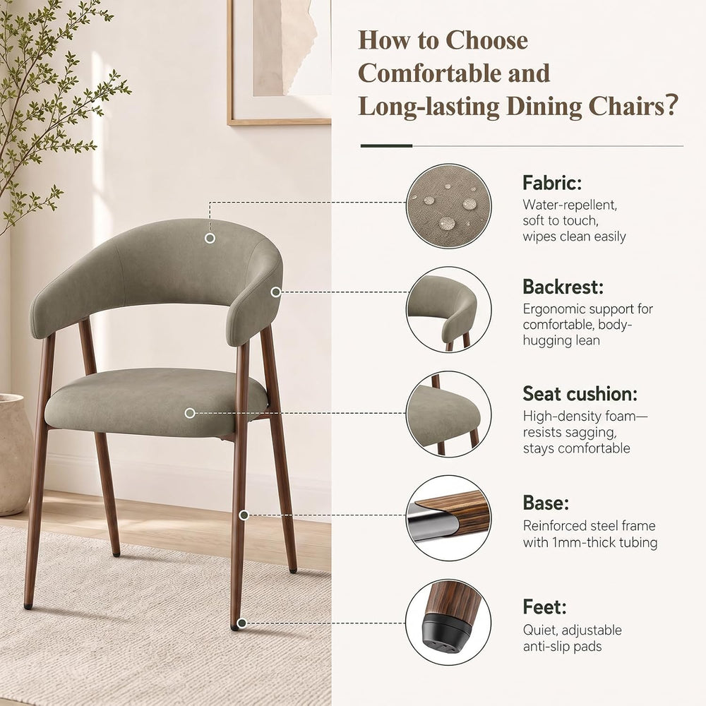 Upholstered Dining Chairs Set of 4, Comfy Curved Backrest & Armrest