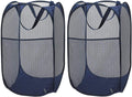 Larpur Popup Mesh Laundry Basket, Collapsible and Portable Clothes Washing Laundry Hamper with Reinforced Carry Handle (Blue*2)