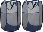 Larpur Popup Mesh Laundry Basket, Collapsible and Portable Clothes Washing Laundry Hamper with Reinforced Carry Handle (Blue*2)