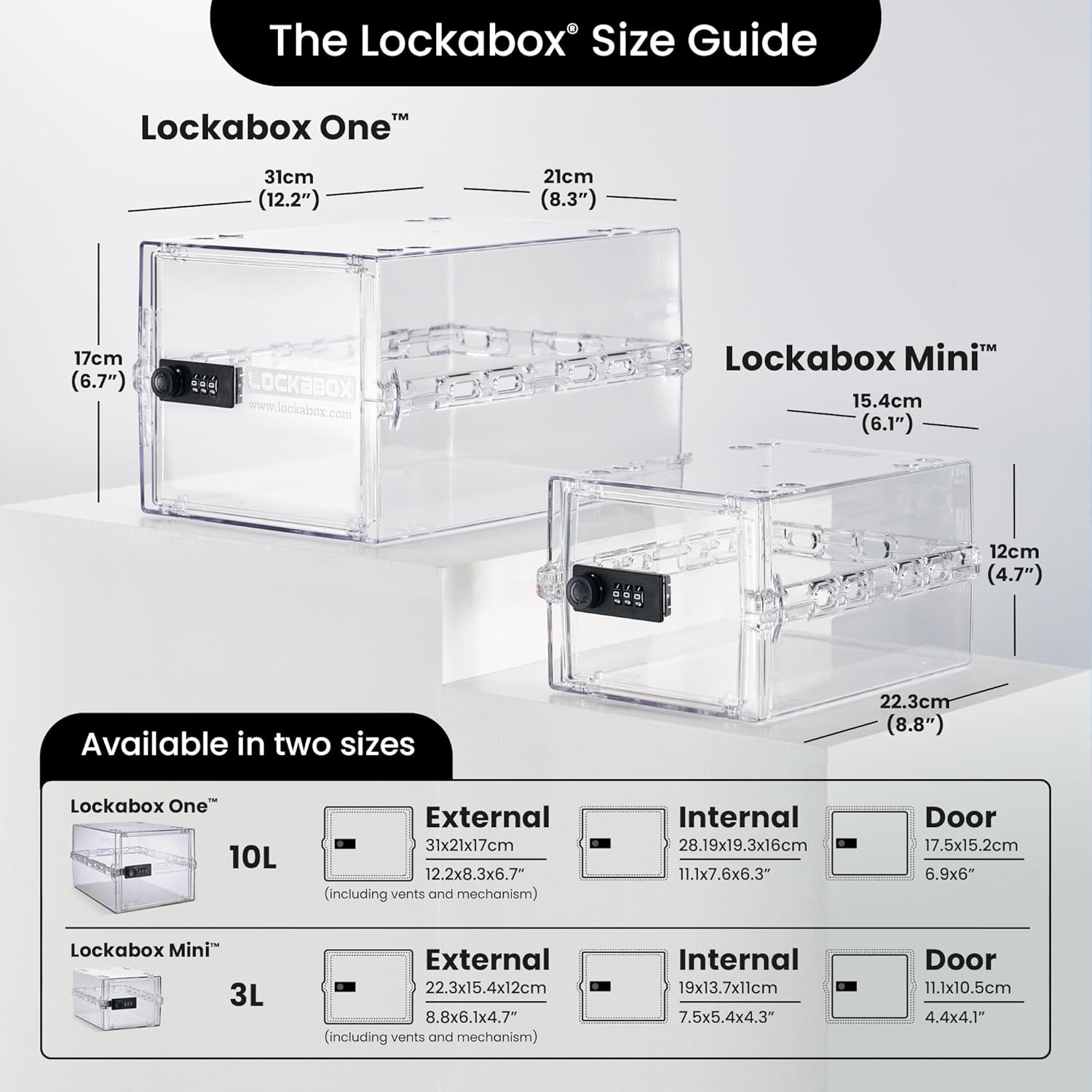 Lockabox One™ | Premium Lock Box | Medium Combination Lock Box For Food, Medicine & Home Safety | External Size 12 x 8 x 6.6 inches (Crystal)