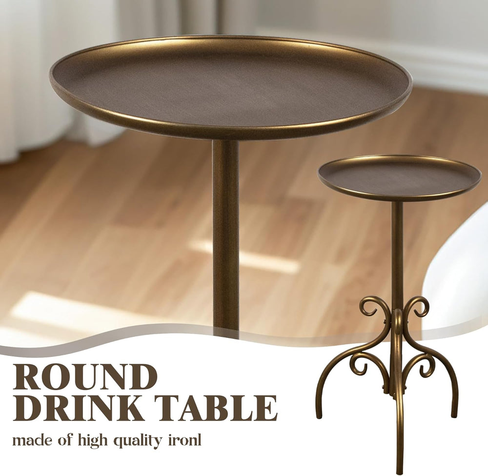 Round Side Table, Small Metal Drink Table for Small Spaces, Modern Martini Ta...