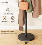 MISSLO Heavy Duty Coat Rack Freestanding with Stable Wood Base Metal Coat Tree Adjustable Coats Hanger Stand with 6 Hooks Clothes Tree for Jackets, Hats, Bags Standing Purse Rack for Bedroom, Office