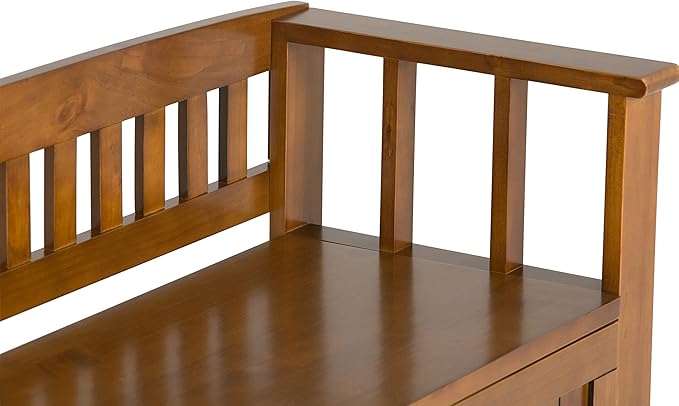 SIMPLIHOME Acadian Entryway Storage Bench - 48 inch Wide Solid Wood Hallway Seat in Light Avalon Brown, Transitional Bench for Entryway or Living Room with Lift-Up Lid and Spacious Storage