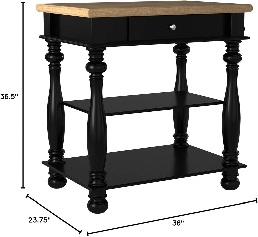 Bernards Birch Kitchen Island, Black