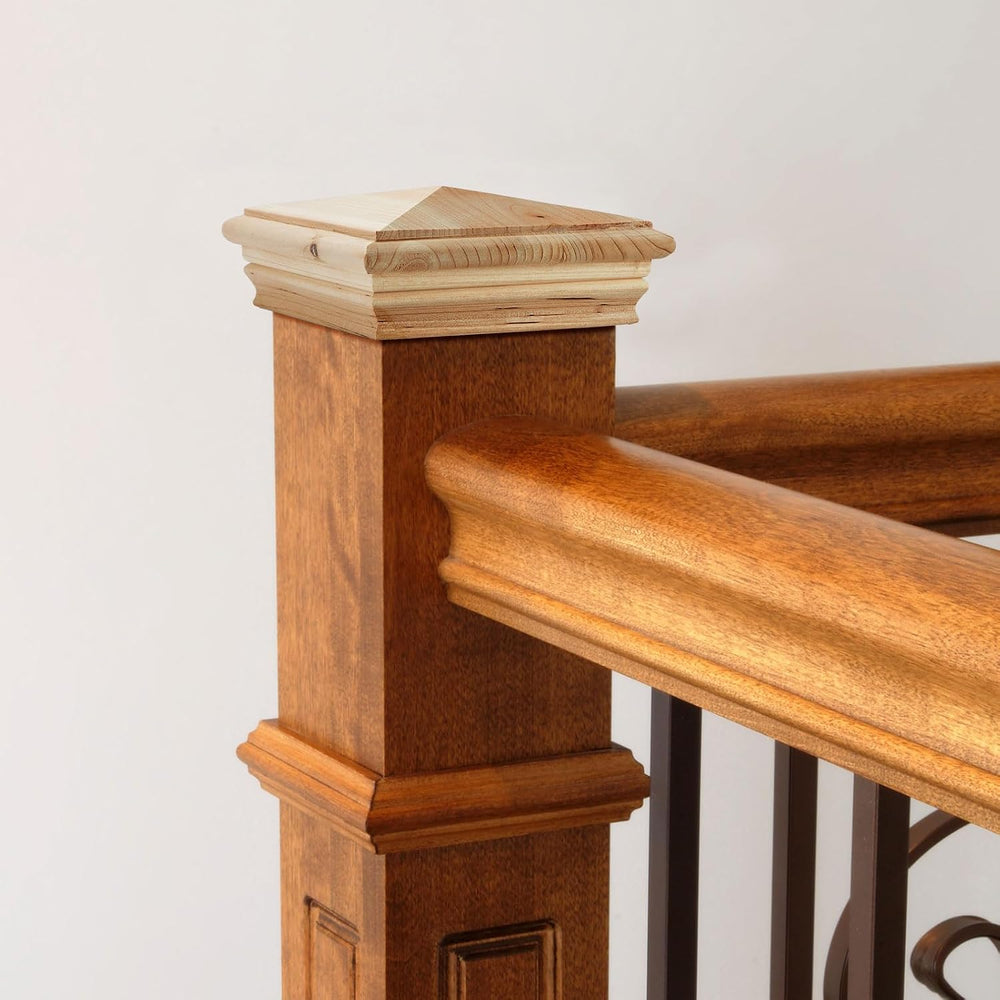 Geetery 4 Pcs 4 x 4 Wood Post Cap for Fence Deck Newel Outdoor, Cedar Wood