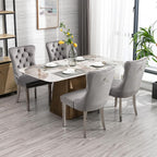 Mid Century Modern Dining Chairs Set of 6, Grey Velvet Upholstered Tufted Back, Kitchen & Dining Room Chairs, Brushed Silver Metal Legs, Nailhead Trim, Sillas para Comedor (Gray, 6 Pcs)