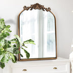 WAMIRRO Antique Mirror,Gold Traditional Vintage Ornate Baroque Arched Brass Wall Mounted Mirrors for Entryway/Fireplace/Living Room/Hallway/Bathroom 19"X27"