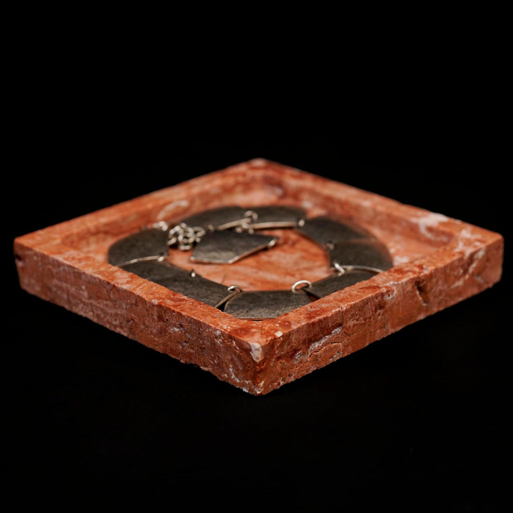 Natural Travertine Marble Square Jewelry Tray, 4.9" – Decorative Stone Accessory Dish for Rings, Earrings, Necklaces, Perfume and Keys, Gift for Women (Red)