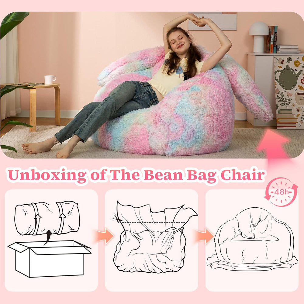Achicsofar Giant Bean Bag Chair for Adults Teens, Faux Fur Bunny Beanbag | Ar...