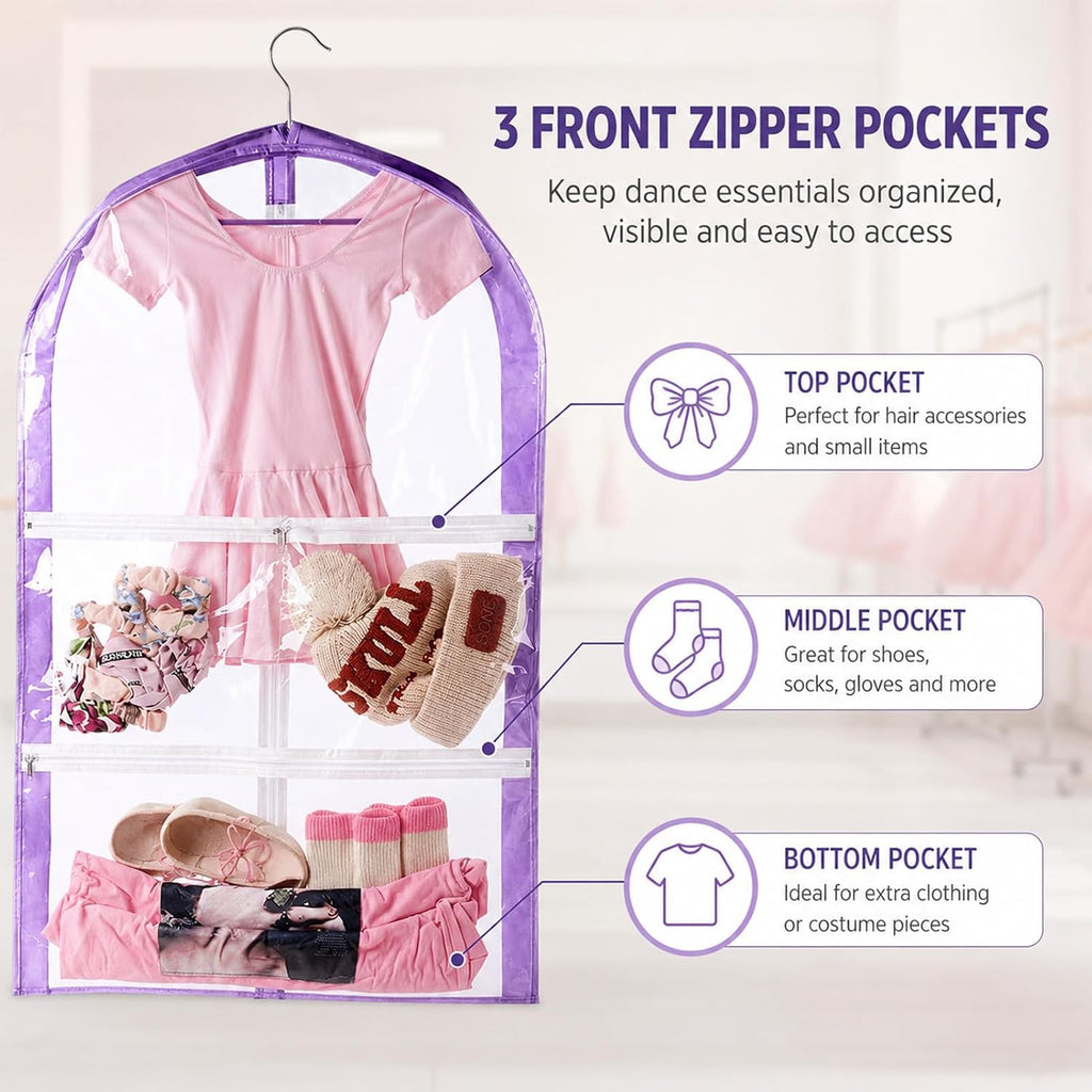 Clear Kids Garment Bags,3 Packs Garment Bag For Dance Costumes With Pockets,Foldable Garment Bags For Hanging Clothes Travel Storage,Dance Garment Bags For Dancers.35" Garment Dance Competition Bag