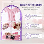 Clear Kids Garment Bags,3 Packs Garment Bag For Dance Costumes With Pockets,Foldable Garment Bags For Hanging Clothes Travel Storage,Dance Garment Bags For Dancers.35" Garment Dance Competition Bag