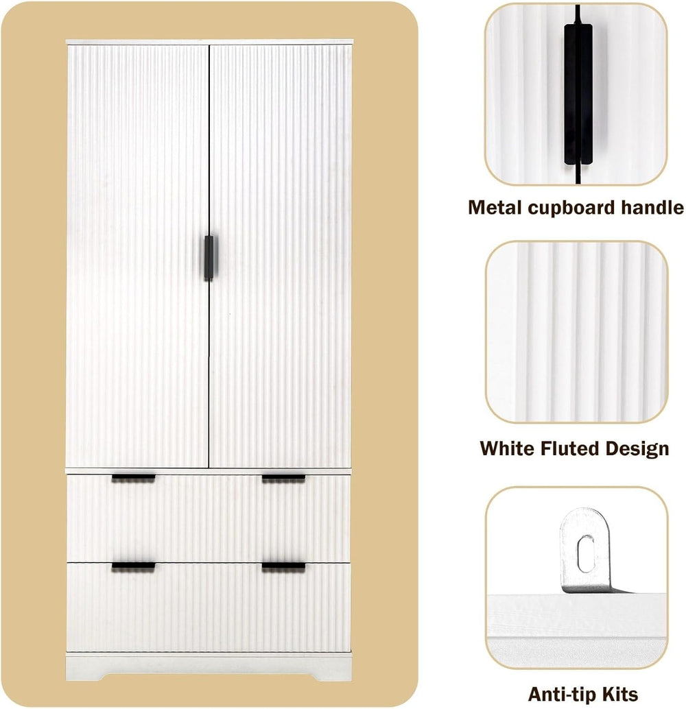 72" Fluted Kitchen Pantry Cabinet, Modern Storage Organizer with 2 Spaci...