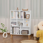 YAHARBO White Bookshelf,3 Tier Book Shelf with Legs, 7 Cube Minimalist Bookcase,Storage Organizer Shelves Display Bookcases for Bedroom,Living Room