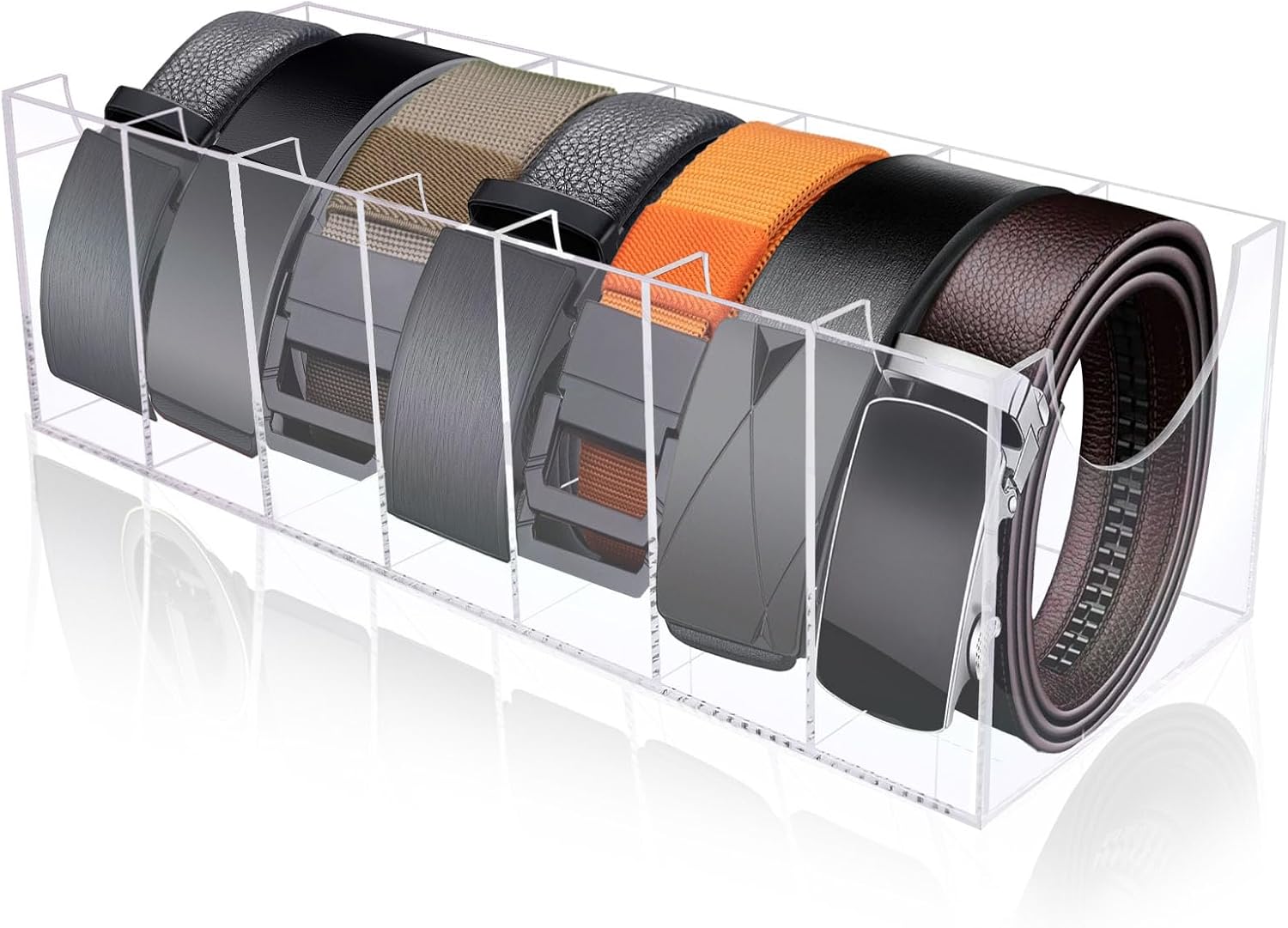 Belt Organizer, Acrylic Belt Storage Holder for The Closet 7 Compartments Display Case for Tie and Bow Tie