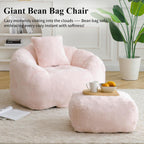 Bean Bag Chair for Adults, Faux Fur Upholstered Beanbag Chair with Shell-Shaped Design, Comfy Bean Bag Sofa with Pillow and Footstool, Floor Sofa Chair for Bedroom (Pink)
