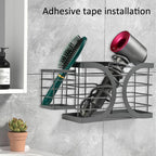 Elegant Black Wall Mounted Hair Dryer Holder - Stylish Bathroom Organiser for Hair Dryer & Straightener, Hair Brush & Accessories