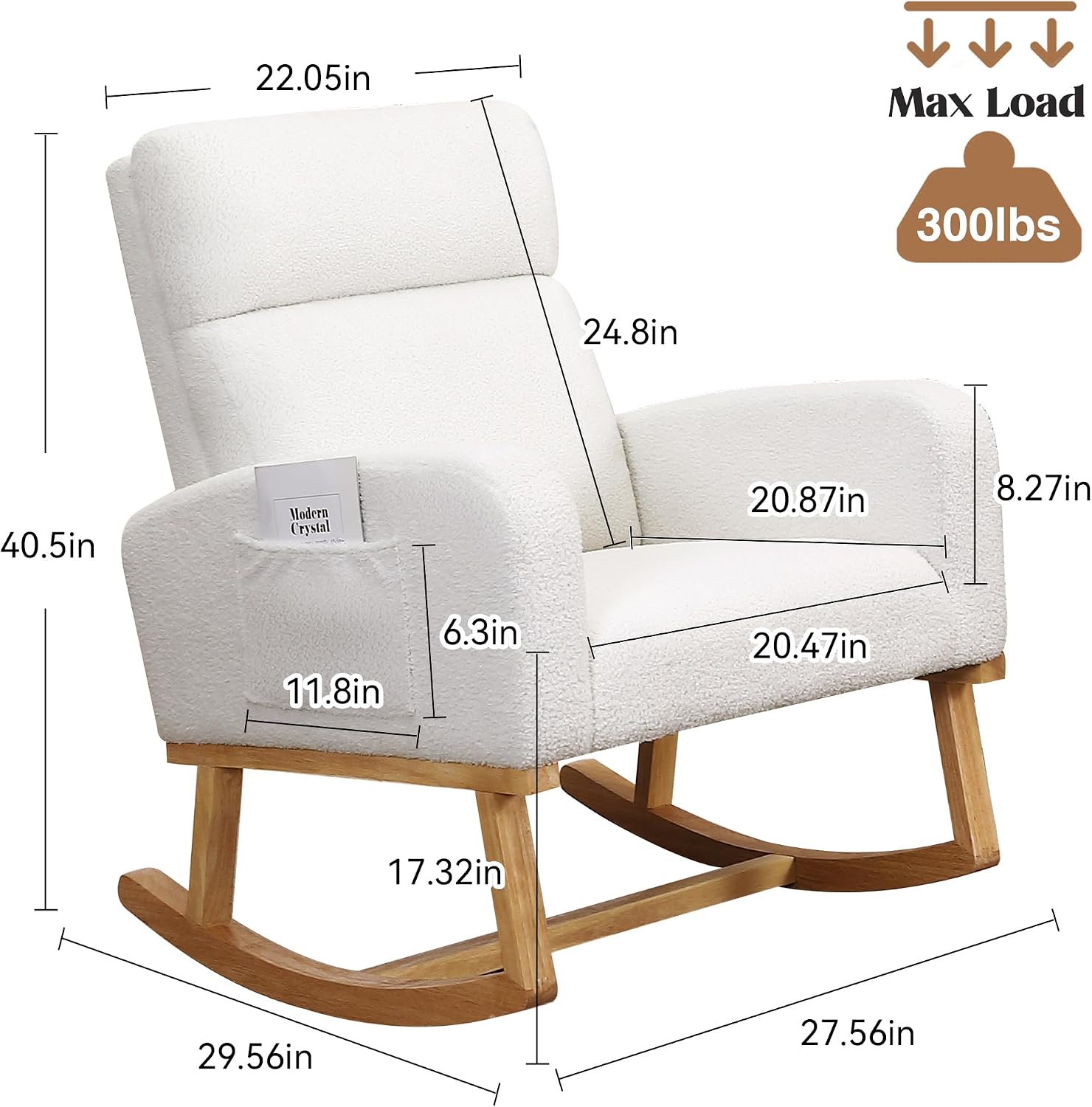 HCHAIRH Rocking Chair Nursery, Sherpa Nursing Rocking Armchair for Mom Nursery Morden Rocker Chair with High Backrest for Living Room,Bedroom,Teddy White