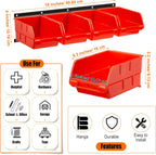 Maitys Wall Mounted Storage Bins Plastic Hanging Stackable Storage Parts Garage Tool Organizer for Screws, Nuts, Bolts, Nails, and Small Hardware Parts, 16x Bins & 4 x Rails(Orange)
