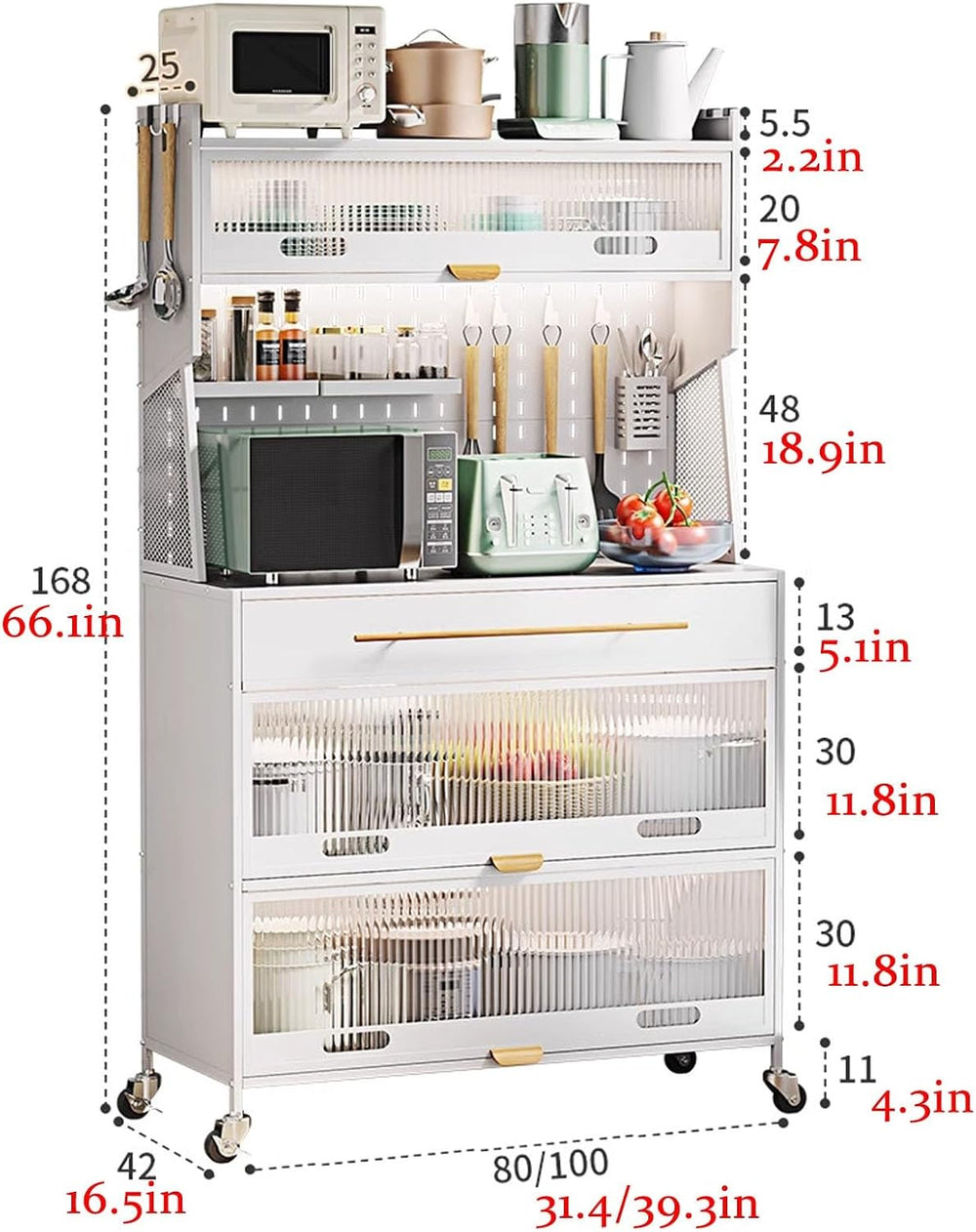 JKGHK 5-Tier Bakers Racks with Storage for Kitchens, Microwave Stand on Wheel...