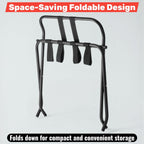 Folding Luggage Rack, Heavy-Duty Metal Frame, Foldable Suitcase Stand for Hotel Guest Room, Travel Bag Holder, Space-Saving Design (Chrome, With Back / Guard)