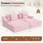 80'' Double Chaise Lounge Chair Indoor, Sofa with Cup Holders 4pcs Pillows | Luxanimarion Deep Seat Sofa with Cup Holders Oversized Boneless Bed for Living Room Bedroom, Corduroy Pink