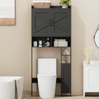 Homhedy Over The Toilet Storage Cabinet with 2 Barn Door and Toilet Paper Holder Stand, FreeStanding Toilet Shelf Space Saver, for Bathroom, Restroom, Laundry, Black