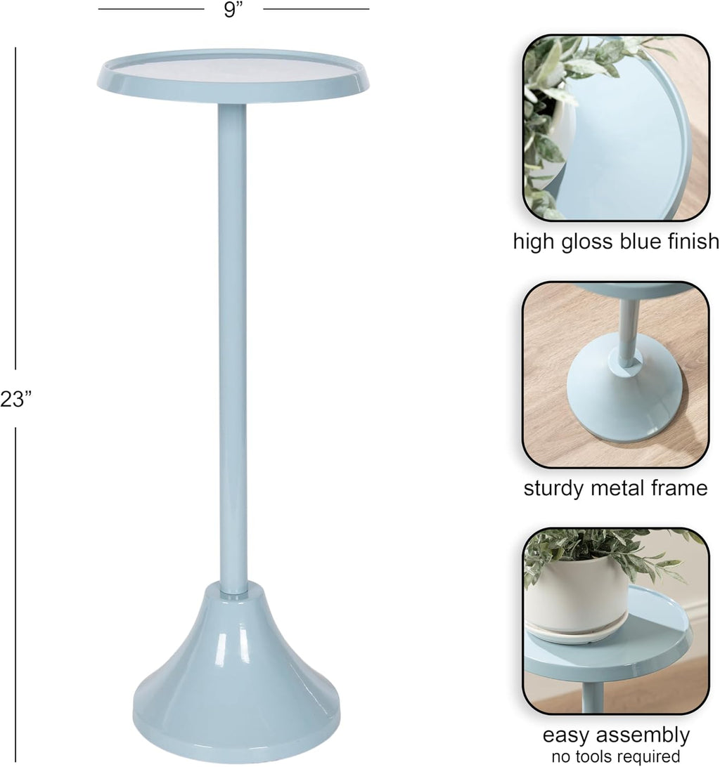 Kate and Laurel Sanzo Modern Round Metal Pedestal Drink Table, 9 x 9 x 23, Light Blue, Decorative Martini Table with Trumpet Base for Use as Indoor Plant Stand or Living Room Mini Table