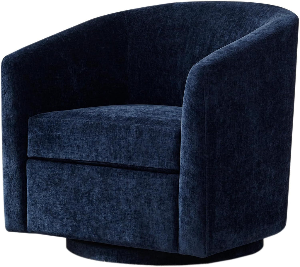 Zihanhome Chenille Swivel Accent Chair, Living Room Chairs, No Assembly Upholstered Armchair, 360°Rotating Barrel Chair for Bedroom, Apartment & Reading Nook (1, Dark Blue)