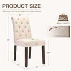 Dining Chairs Set of 2, Button Tufted Parsons Upholstered Chairs with Solid Wood Legs, Mordern Fabric Kitchen Chairs for Dining Room, Beige