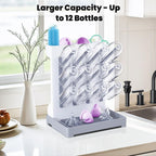 Baby Bottle Drying Rack: Vertical Space Saving Large Bottles Holder - Standing Boon Dryer Rack Baby Accessory - Countertop Holds Up to 12 Bottles & Pump Part Cleaning & Cup (Blue) (Gray)