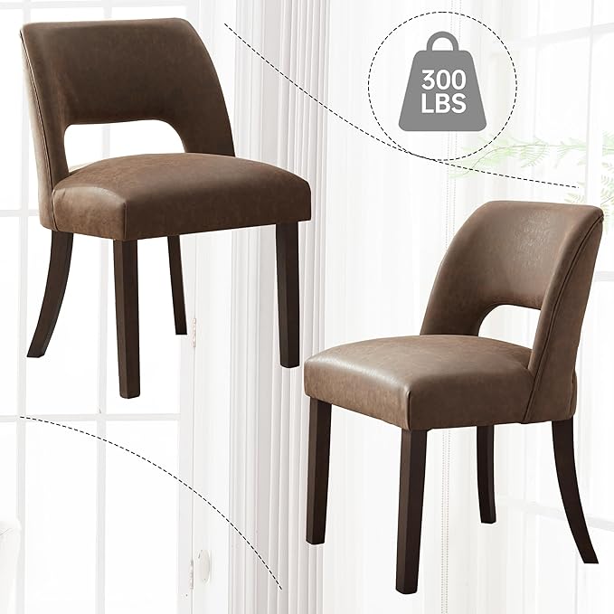 VKNOW Modern Dining Chairs Set of 6, Faux Leather Upholstered Dining Room Chair Kitchen Chairs, Farmhouse Dinner Chair for Kitchen Dining Room, Dark Brown