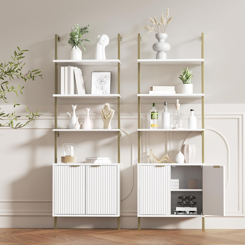 Set of 2 Ladder Bookshelf with Cabinet,71" Tall Wall Bookshlef with Storage