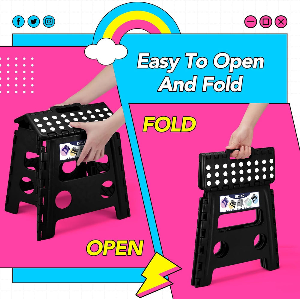 Delxo 13 inch 2 Pack Folding Step Stool, Non-Slip Foldable Stools Up to 300 L...