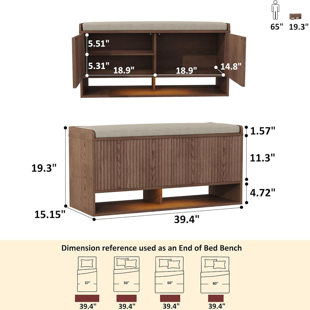 HOMEFORT 39.4" Fluted Shoe Storage Bench, Entryway Bench with Linen Seat...