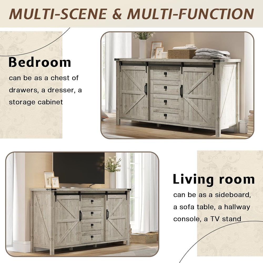 LUXOAK 3 Pieces Bedroom Set - Includes 60" Farmhouse Dresser, 48" C...